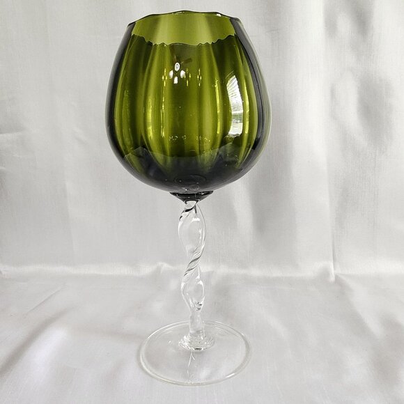Green Twisted Stem Goblet Glass Vase 12.5"‎ Tall - Picture 1 of 7